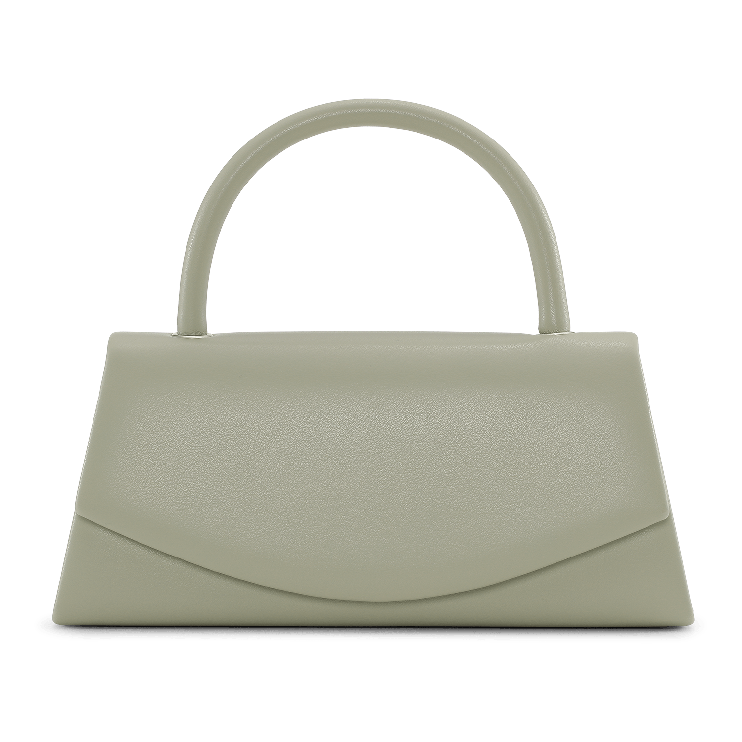 Lysegrå håndtaske med overlappende lukning og fast hank – minimalistisk design fra SUI AVA