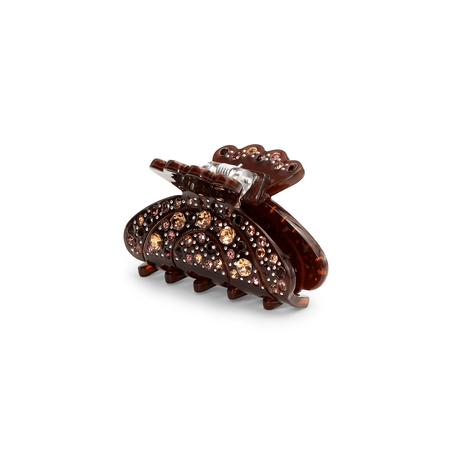 Mini hårklemme i mørkebrun med rosa og gyldne rhinsten – Helen Chocolate Mini fra SUI AVA