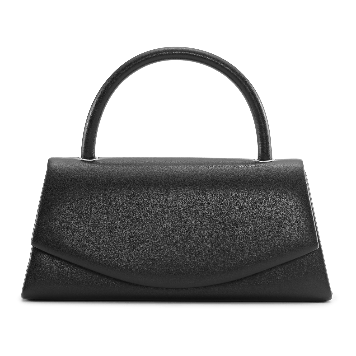 Overlapping Closure Handbag – sort håndtaske med overlappende lukning og elegant design.