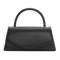 Overlapping Closure Handbag – sort håndtaske med overlappende lukning og elegant design.