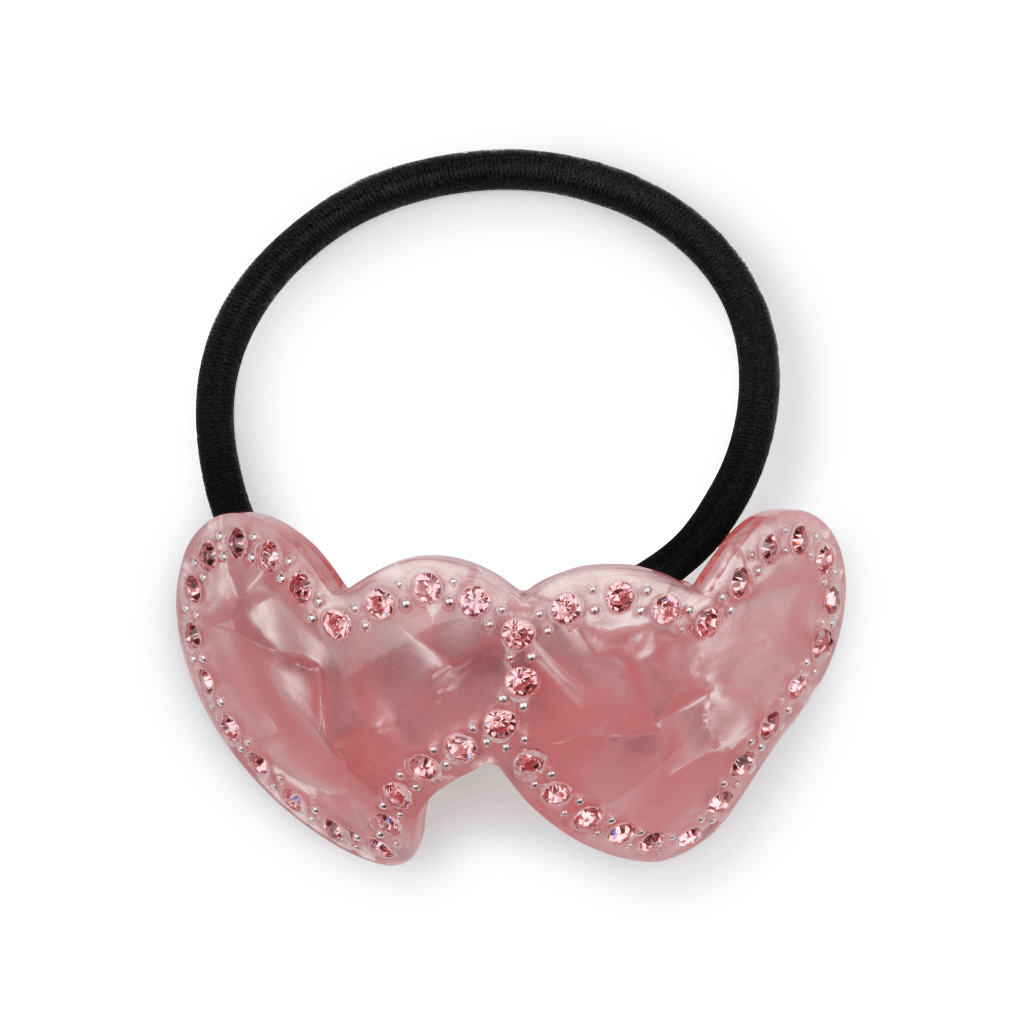 Lyserød hårelastik med dobbelthjerte og glitrende pink sten – Summerlove Hair Elastic