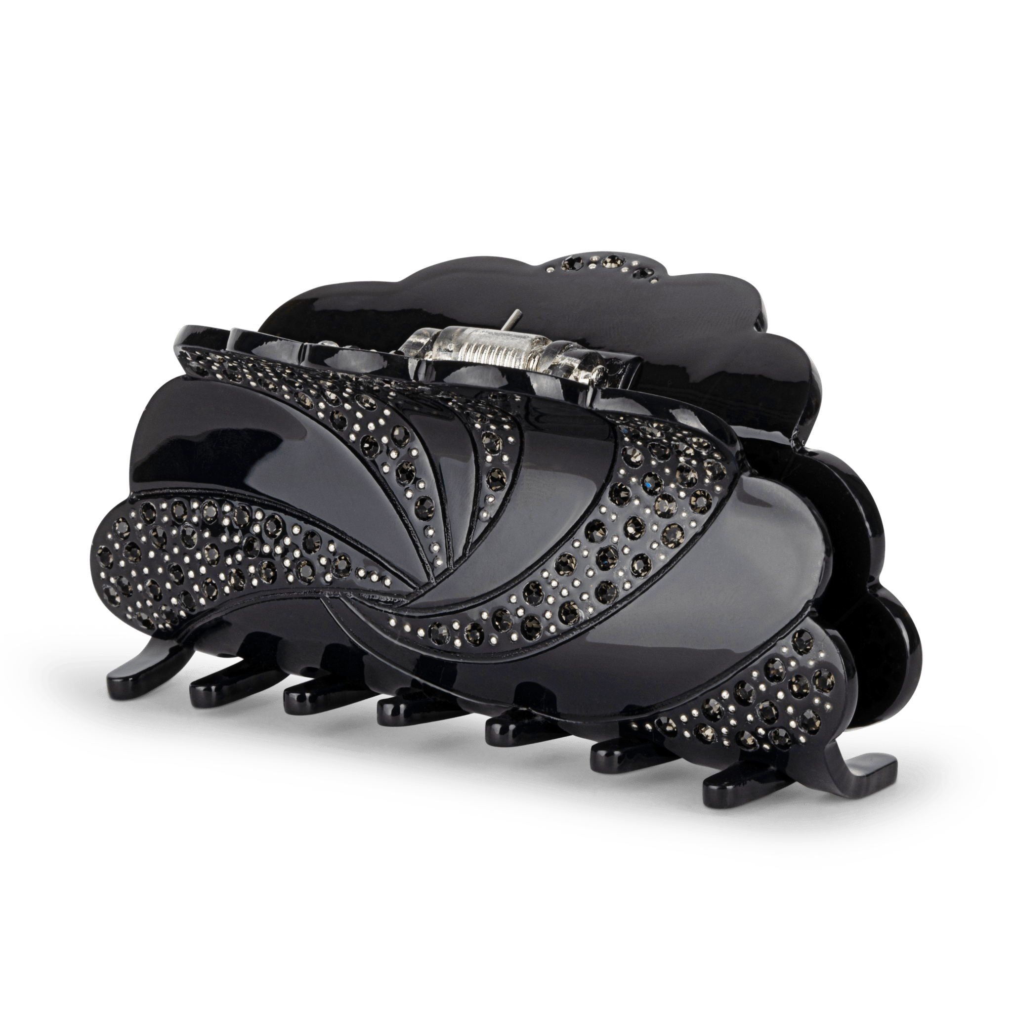 Maybritt Release Big hårklemme i sort med sorte rhinsten, stor og elegant til kraftigt hår