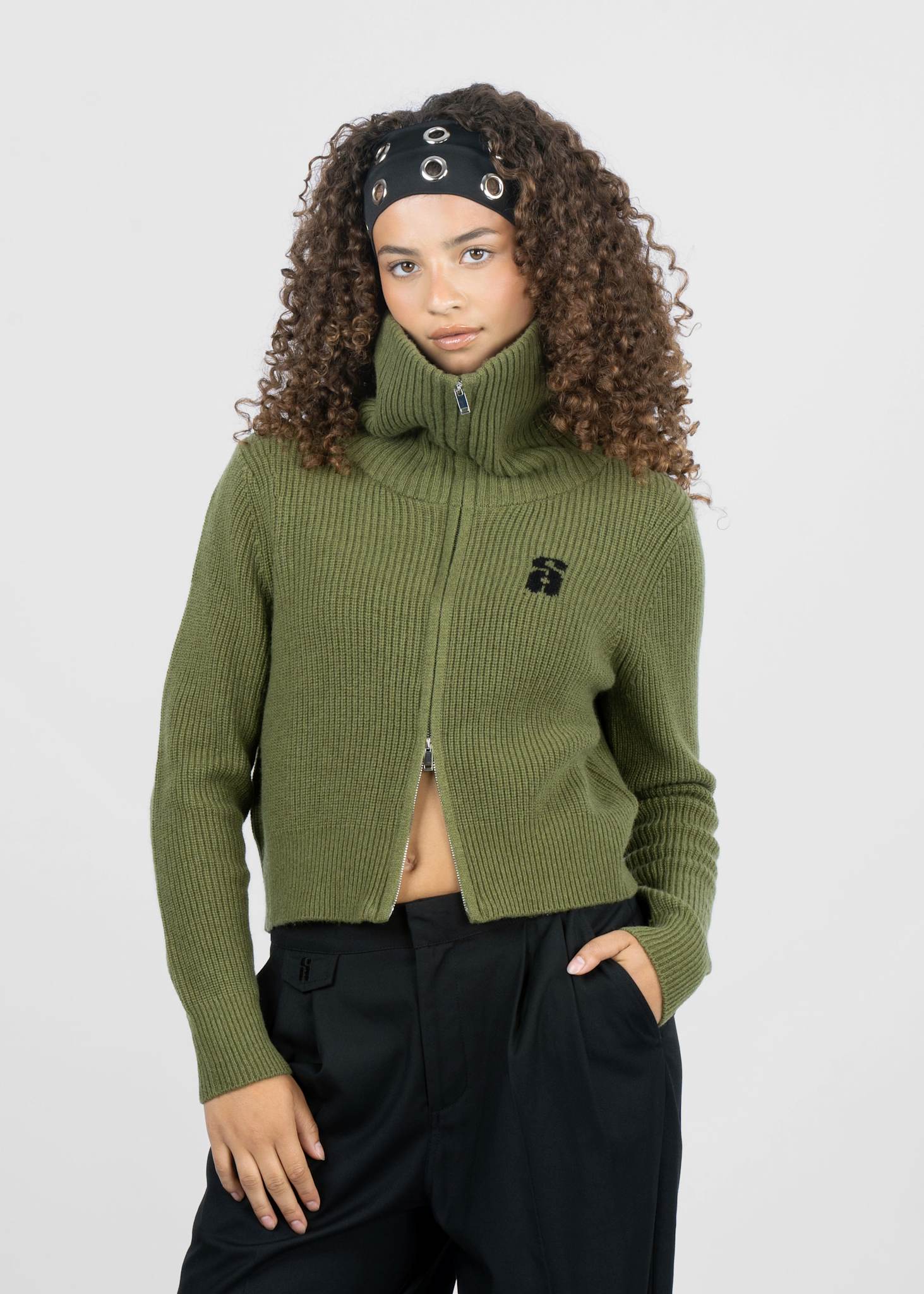 Two-Way Zip Wool Knit - Army green cardigan with zipper – SUI AVA