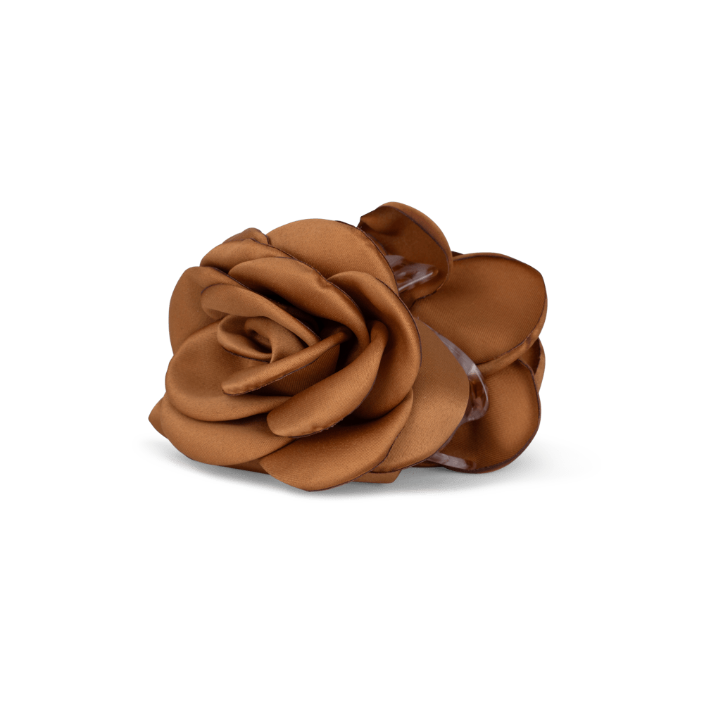 Brun hårklemme med tekstilrose – Smooth Rosa Hair Claw fra SUI AVA