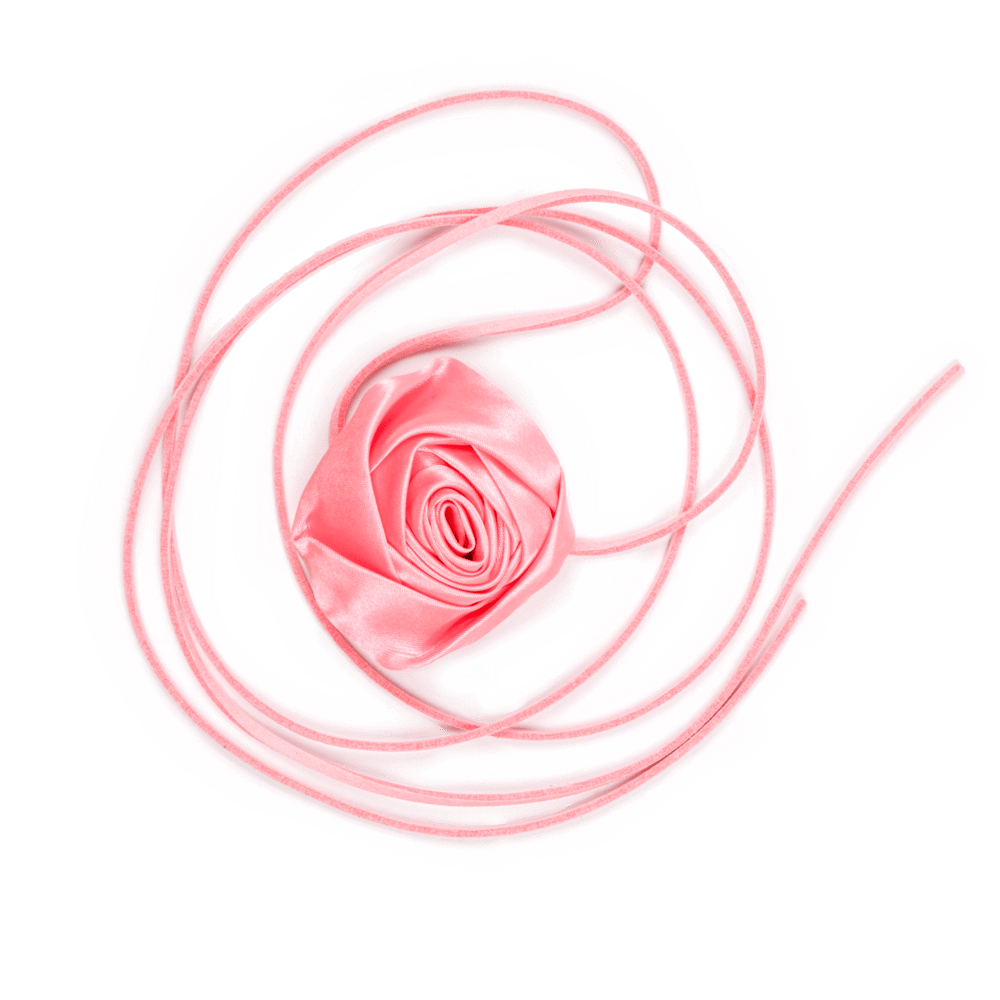 Lyserød satinrose med lange bånd – La Mia Rosa