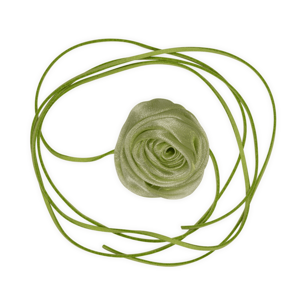 Grøn satinrose med shimmer-effekt og lange bånd – La Mia Rosa Shimmer