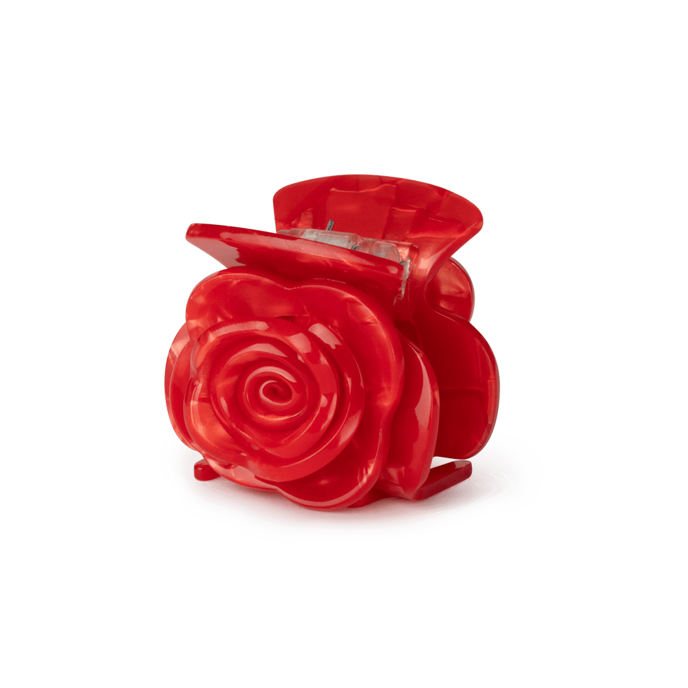Rosie Mini hårklemme i rød fra SUI AVA – roseformet klemme til små sektioner og romantiske frisurer.