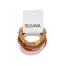 4-Pack Basic Essentials Elastics – sæt med fire hårelastikker i orange, brun, lyserød og stribet. Skånsomme mod håret og ideelle til hestehaler, knolde og fletninger.