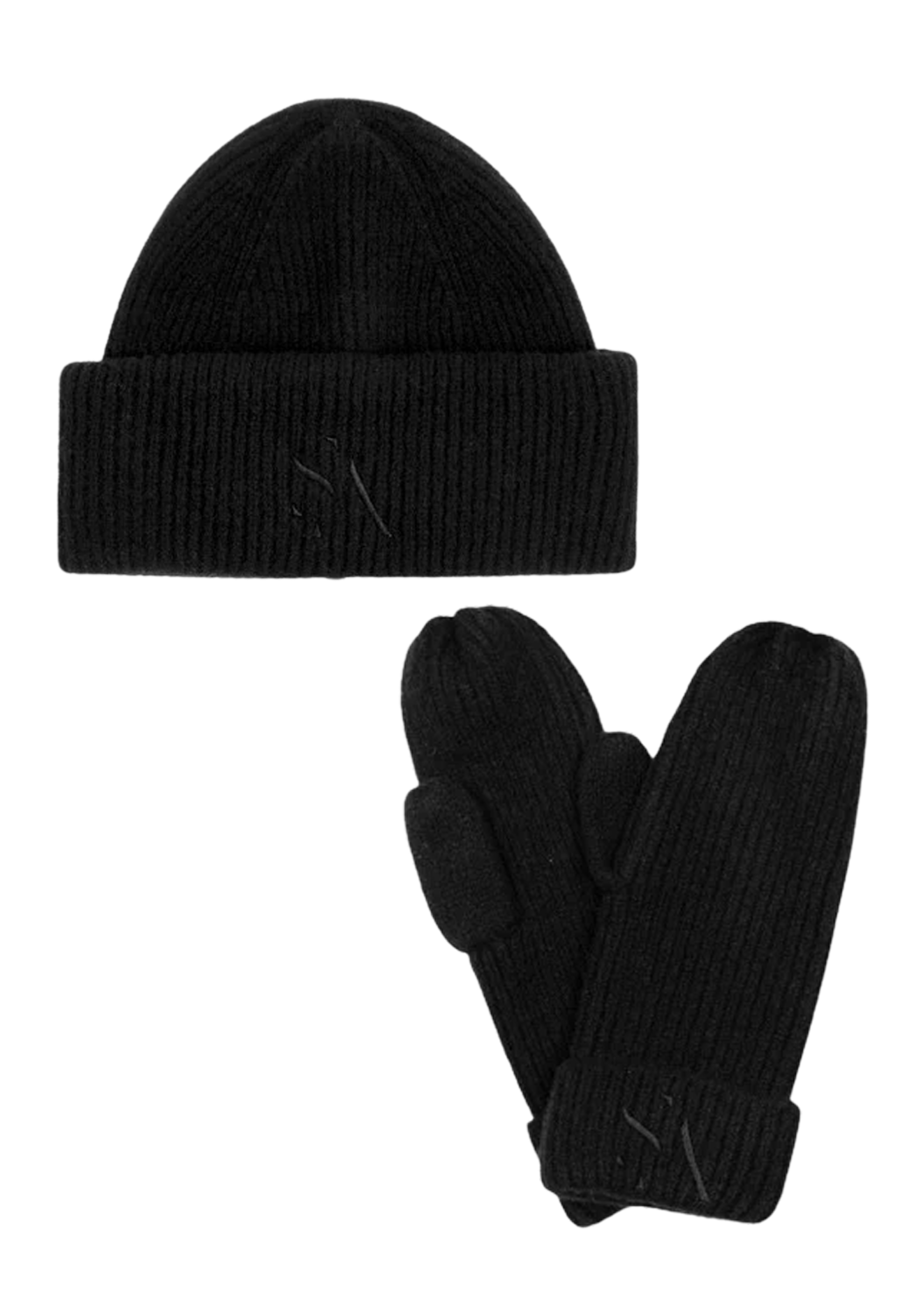 Sort ribstrikket hue og vanter – Signe Set Black fra SUI AVA, 2-delt vintersæt