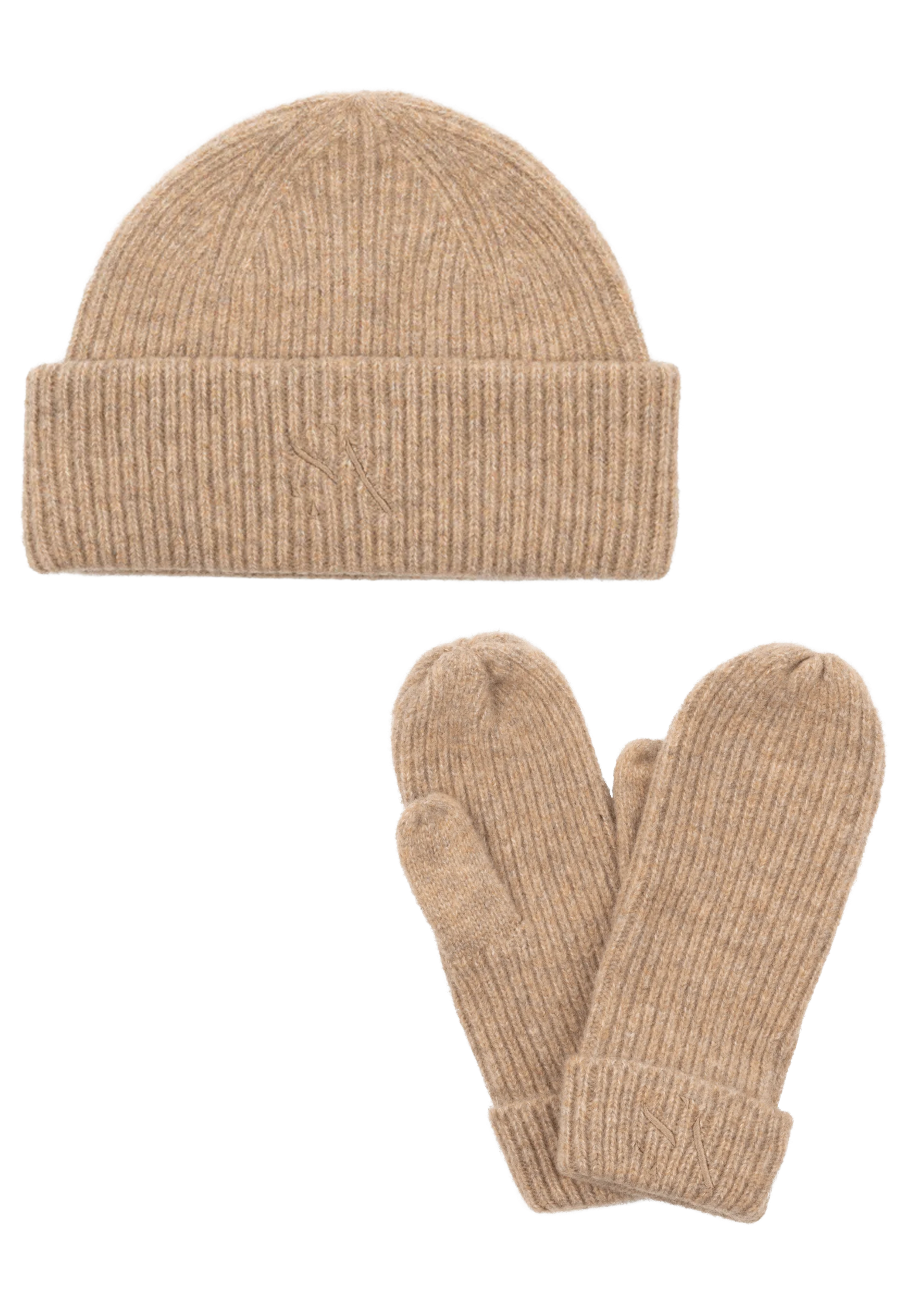 Signe Set Sheepskin med beige strikhue og matchende luffer fra SUI AVA