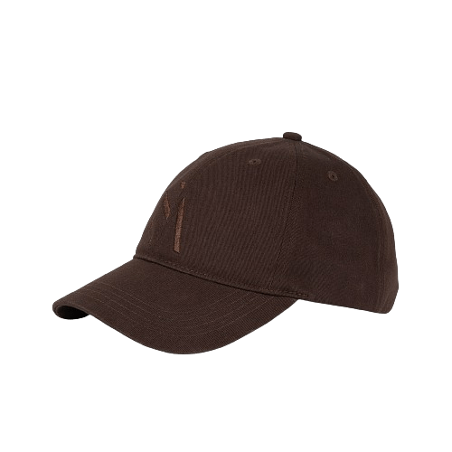 Maria Organic Cap fra SUI AVA – brun cap i økologisk bomuld med tone-i-tone broderi.