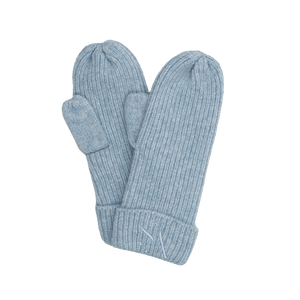 Signe Mittens – lyseblå strikkede vanter med rib og logo fra SUI AVA
