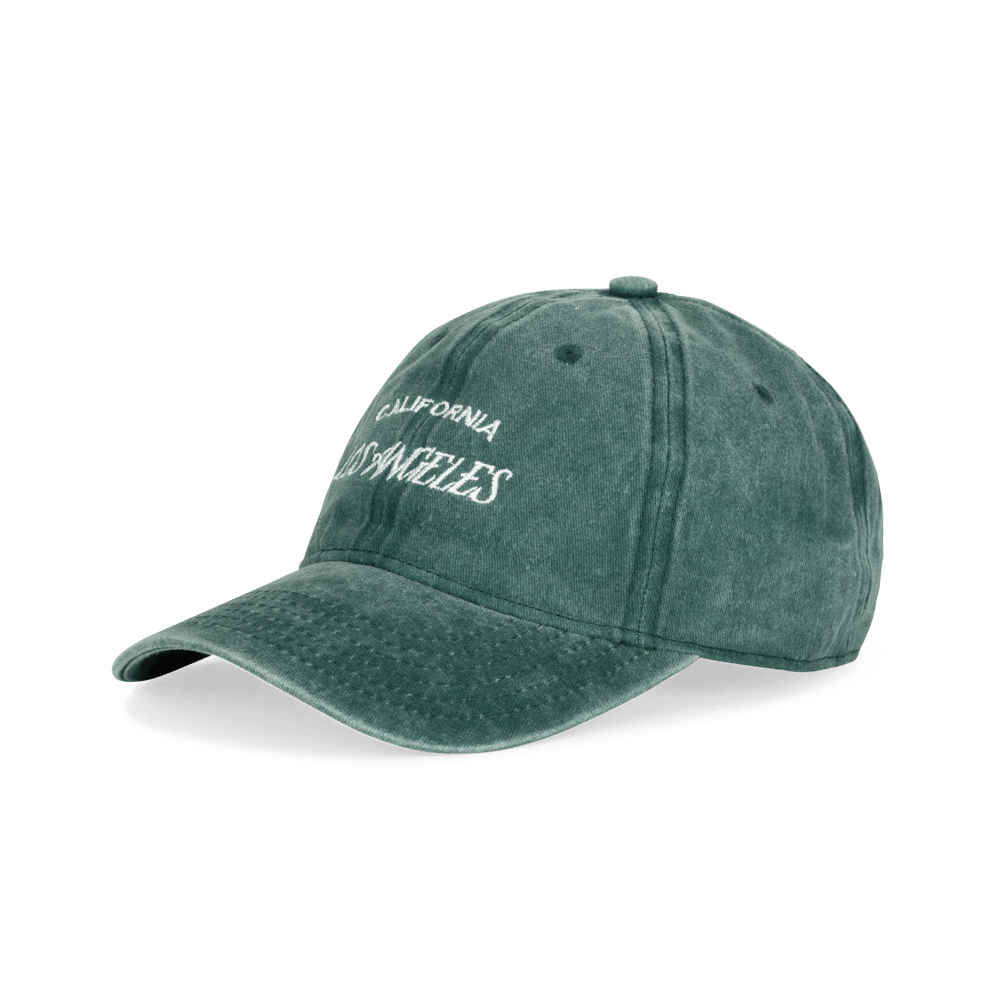 Everyday Cap i washed green med broderet "Los Angeles" i hvid – justerbar kasket i blød bomuld med vintage-look.