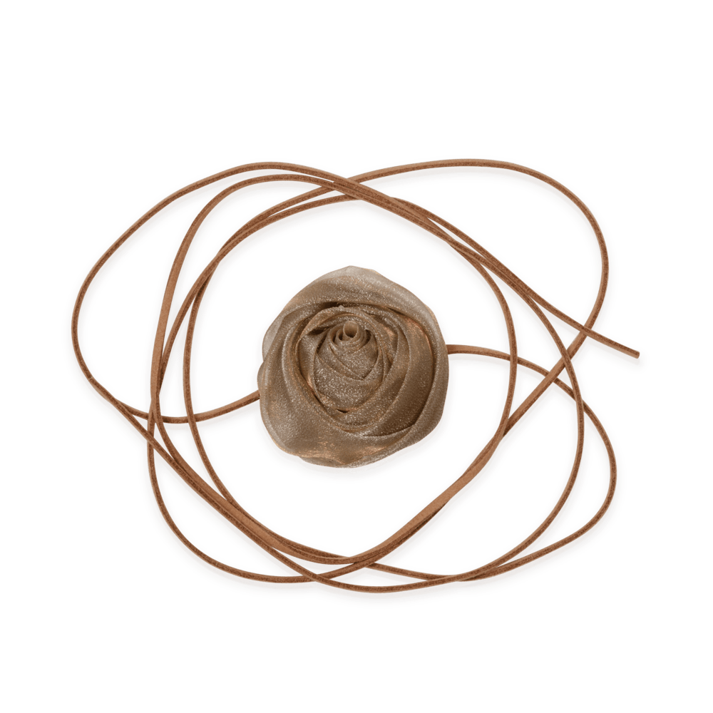 Gylden satinrose med glimmer og lange bånd – La Mia Rosa Shimmer